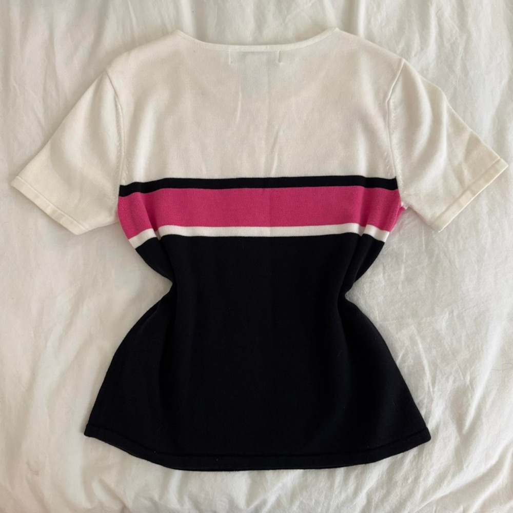 Vintage white and pink striped Petite retro top - Picture 3 of 3